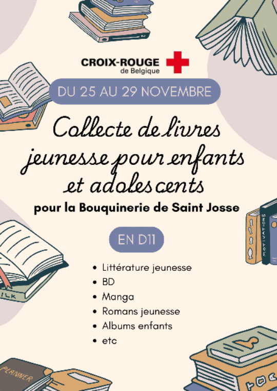 Nouvelle action du Point Croix Rouge du LFJM : Collecte de livres jeunesse pour la bouquinerie de St Josse (pour un public enfant/adolescent). 